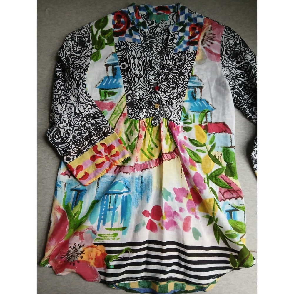 Antica Sartoria Top Small Lagenlook Tunic Ruffle Boho Bohemian Peasant Cottage